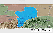 Political Panoramic Map of Shangcheng, semi-desaturated