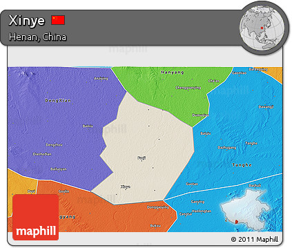 Shaded Relief 3D Map of Xinye, political outside