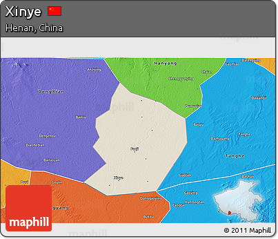 Shaded Relief 3D Map of Xinye, political outside