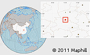 Gray Location Map of Xinye, highlighted country, hill shading