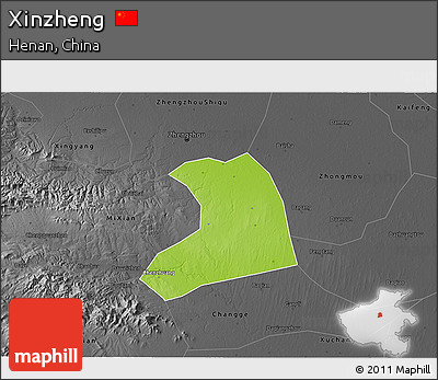 Physical 3D Map of Xinzheng, darken, desaturated