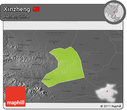 Physical 3D Map of Xinzheng, darken, desaturated