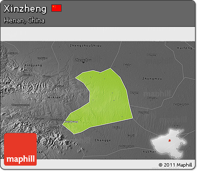 Physical 3D Map of Xinzheng, darken, desaturated