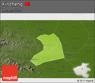 Physical 3D Map of Xinzheng, darken