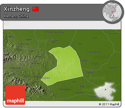 Physical 3D Map of Xinzheng, darken