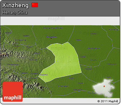 Physical 3D Map of Xinzheng, darken
