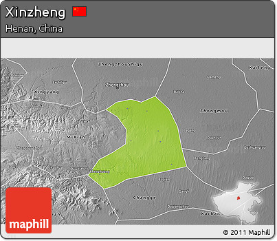 Physical 3D Map of Xinzheng, desaturated