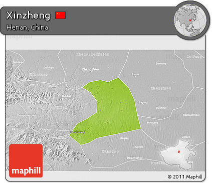 Physical 3D Map of Xinzheng, lighten, desaturated