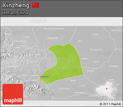 Physical 3D Map of Xinzheng, lighten, desaturated