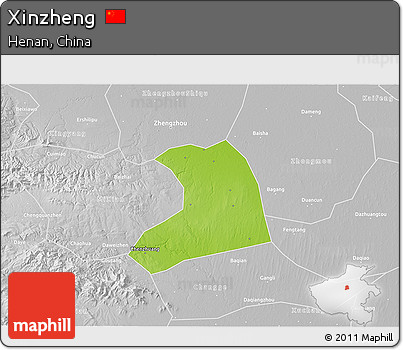 Physical 3D Map of Xinzheng, lighten, desaturated