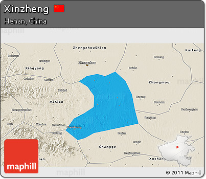 Political 3D Map of Xinzheng, shaded relief outside