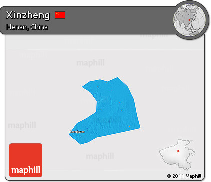 Political 3D Map of Xinzheng, single color outside