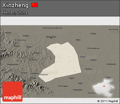 Shaded Relief 3D Map of Xinzheng, darken