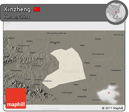 Shaded Relief 3D Map of Xinzheng, darken