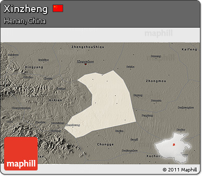 Shaded Relief 3D Map of Xinzheng, darken