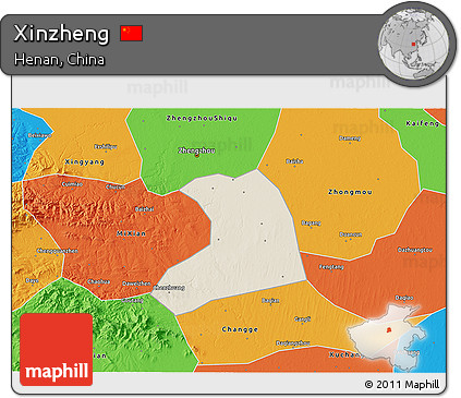 Shaded Relief 3D Map of Xinzheng, political outside