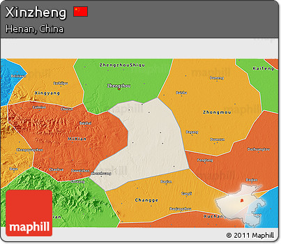 Shaded Relief 3D Map of Xinzheng, political outside