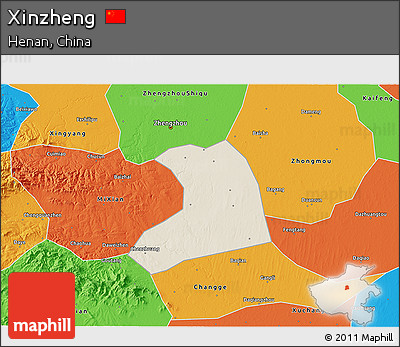 Shaded Relief 3D Map of Xinzheng, political outside