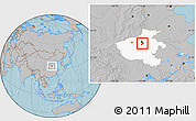 Gray Location Map of Xinzheng, highlighted parent region, hill shading