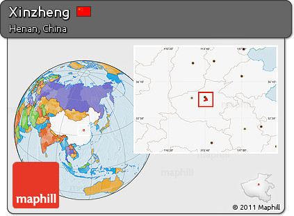 Political Location Map of Xinzheng, highlighted country
