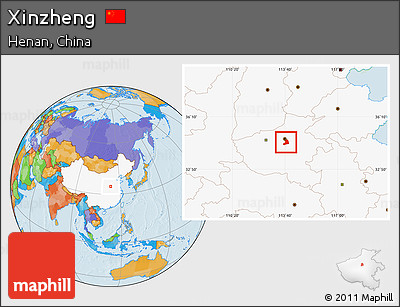 Political Location Map of Xinzheng, highlighted country