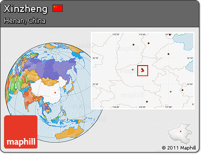 Political Location Map of Xinzheng, highlighted country