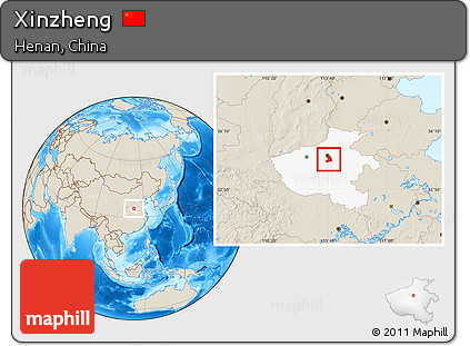 Shaded Relief Location Map of Xinzheng, highlighted parent region