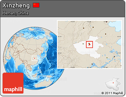 Shaded Relief Location Map of Xinzheng, highlighted parent region