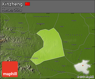 Physical Map of Xinzheng, darken