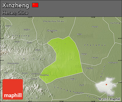 Physical Map of Xinzheng, semi-desaturated