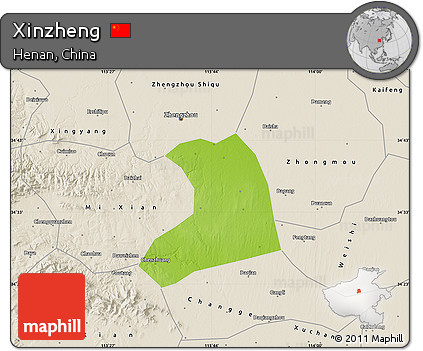 Physical Map of Xinzheng, shaded relief outside