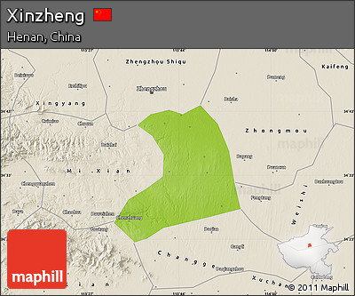 Physical Map of Xinzheng, shaded relief outside