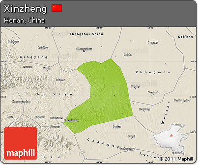 Physical Map of Xinzheng, shaded relief outside