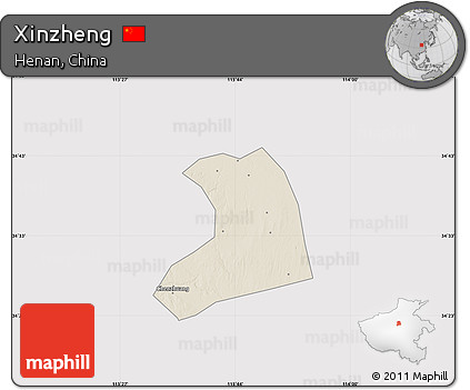 Shaded Relief Map of Xinzheng, cropped outside