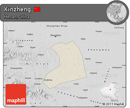Shaded Relief Map of Xinzheng, desaturated