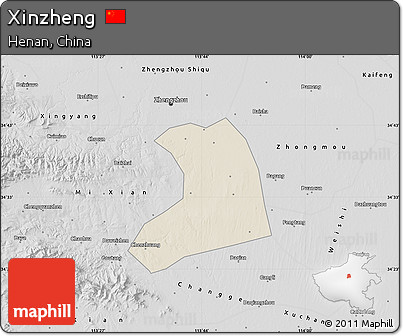 Shaded Relief Map of Xinzheng, desaturated