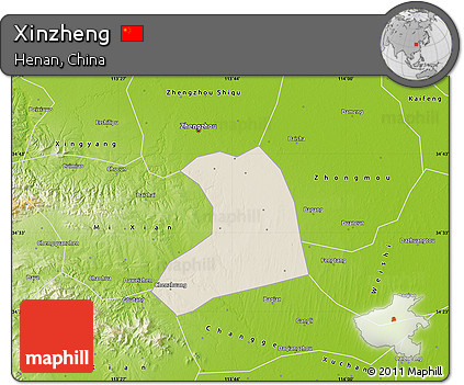 Shaded Relief Map of Xinzheng, physical outside