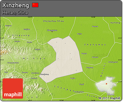 Shaded Relief Map of Xinzheng, physical outside