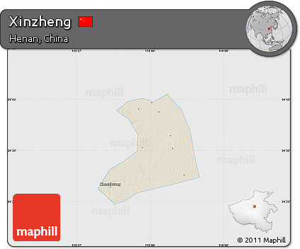 Shaded Relief Map of Xinzheng, single color outside