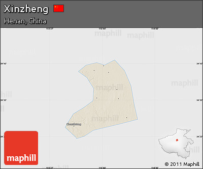 Shaded Relief Map of Xinzheng, single color outside