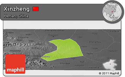 Physical Panoramic Map of Xinzheng, darken, desaturated