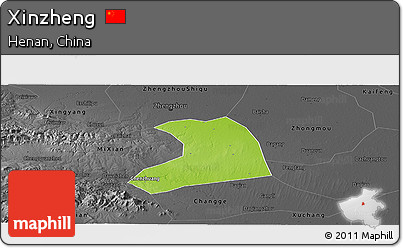 Physical Panoramic Map of Xinzheng, darken, desaturated