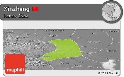 Physical Panoramic Map of Xinzheng, desaturated