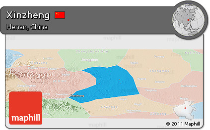 Political Panoramic Map of Xinzheng, lighten