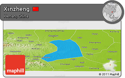 Political Panoramic Map of Xinzheng, physical outside