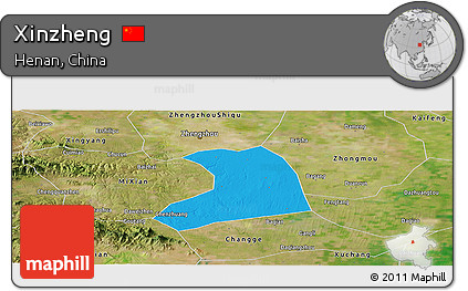 Political Panoramic Map of Xinzheng, satellite outside