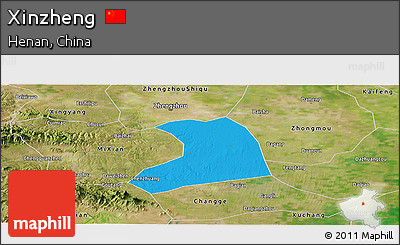 Political Panoramic Map of Xinzheng, satellite outside