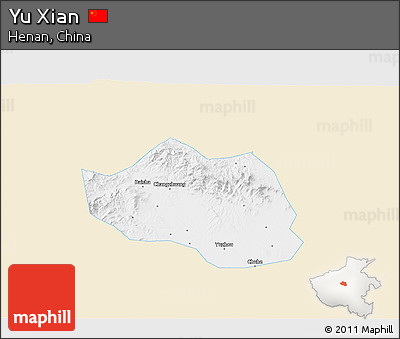 Classic Style 3D Map of Yu Xian, single color outside