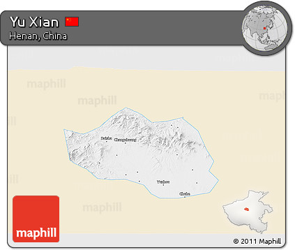 Classic Style 3D Map of Yu Xian, single color outside