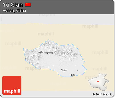 Classic Style 3D Map of Yu Xian, single color outside